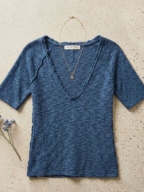 We The Free Textured Navy Short Sleeve Top